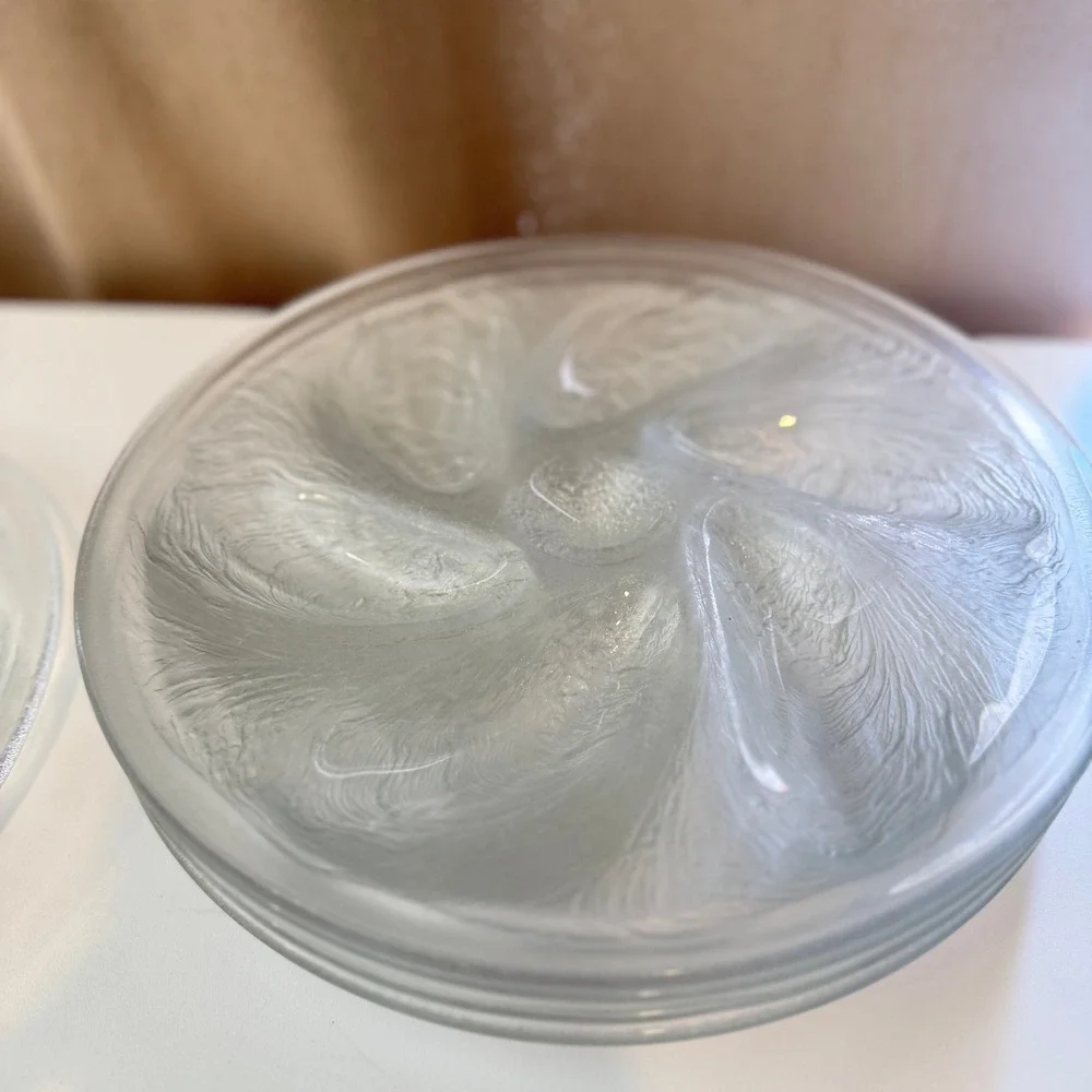 Set of 5 Vintage Clear Glass Oyster Plates Embossed Shell Design Coastal Decor